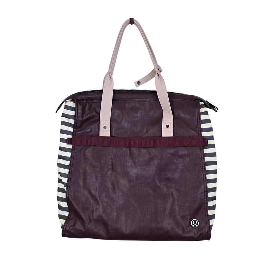 Lululemon Purple Striped Faux Leather Gym Bag Multiple Pockets - Picture 1 of 13